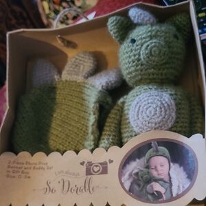Green Crocheted Baby Costume Set - Hat & Buddy